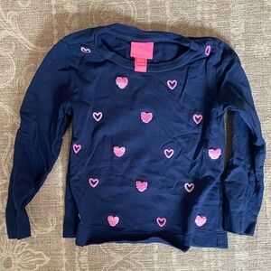 EUC Lilly Pulitzer Blue and Pink Long Sleeve Tee with Heart Pattern